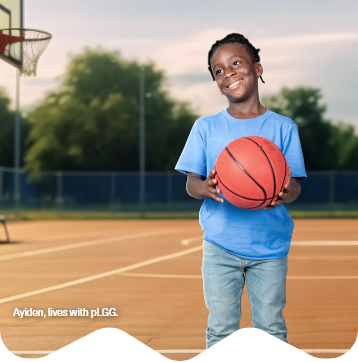 Ayiden, lives with pLGG, on basketball court