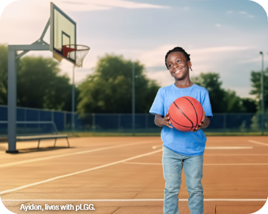 Ayiden, lives with pLGG, on basketball court